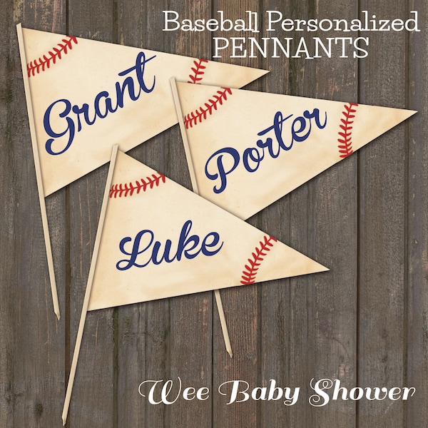 Baseball Baby Shower Personalized Pennants, Vintage Baseball, Download