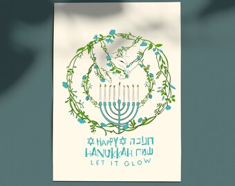 Juego de tarjetas de felicitación de Hanukkah / Tarjetas imprimibles para festividades judías / Arte judaico festivo moderno