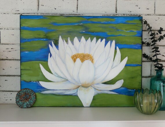 睡蓮の池の絵画：花のキャンバスアート（18x24） - Etsy 日本