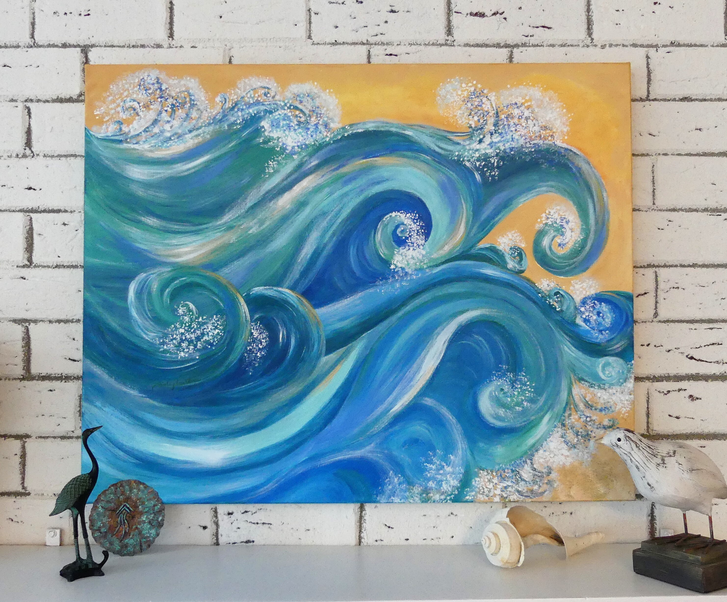 海の波のアクリル画：海岸の風景画、24x30 - Etsy 日本