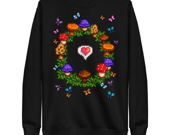 Stardew Valley Mushroom Fairy Ring Heart Sweatshirt Cute Kawaii Foraging Mushroom Goblincore Fairycore Sweater Top Butterfly Pixel Art