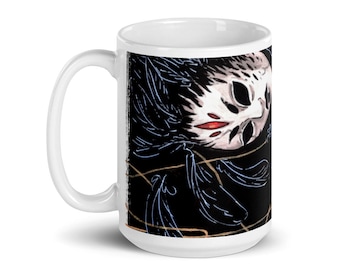 Champion of the Raven Queen White glossy mug