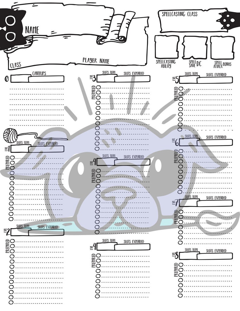 Cat D&D Player Sheet Combo INSTANT DOWLOAD Digital Art image 4