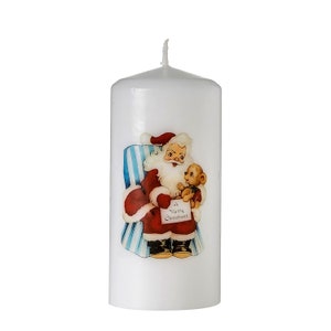 Vintage Santa Cosy,  Unscented , Vegan Friendly, White, Slow Burning,  Pillar Candle