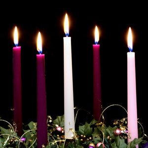 Handmade Advent Candles - Set of 6  (4 Purple, 1 Pink and 1 White) animal, eco and vegan friendly