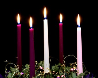 Handmade Advent Candles - Set of 6  (4 Purple, 1 Pink and 1 White) animal, eco and vegan friendly