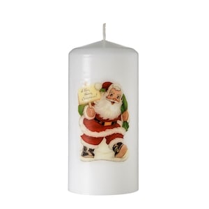 Vintage Santa Walking, Unscented,  Vegan Friendly,  White,  Slow Burning, Pillar Candle