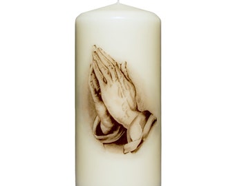 Prayer Candle (Praying Hands)  unscented church pillar, animal, eco, vegetarian and vegan friendly. Cruelty free.