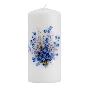 Forget Me Not Pillar Candle,  Eco & Vegan Friendly, Slow Burning, Remembrance  (Unscented)