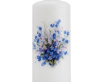 Forget Me Not Pillar Candle,  Eco & Vegan Friendly, Slow Burning, Remembrance  (Unscented)