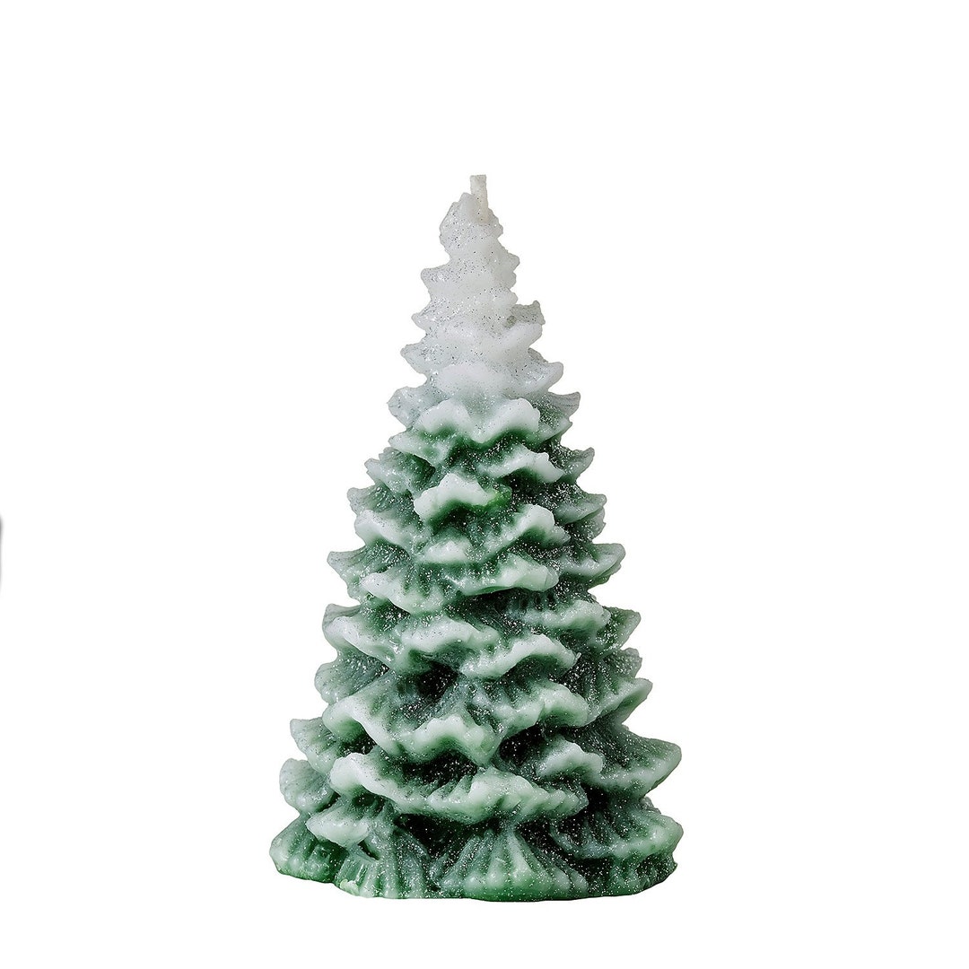 Christmas Tree Candle, Snow Capped With Silver Shimmer, Unscented ...