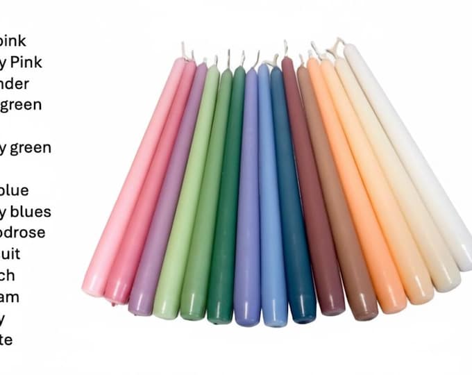 Handmade Pastel Taper Candles: Vegan Plant-Based Wax, 14 Colours (Delivery Duty Paid to USA)
