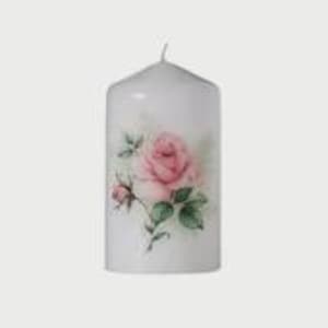 Rose Pillar Candle, White,  Eco & Vegan Friendly, Slow Burning  (Unscented)
