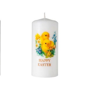 Happy Easter Pillar Candle: Unscented, Vegan, Animal-Friendly (Delivery Duty Paid to USA)