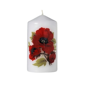 Handmade Floral Bouquet Scented Poppies Pillar Candle. Eco & Vegan Friendly (Delivery Duty Paid to the USA)