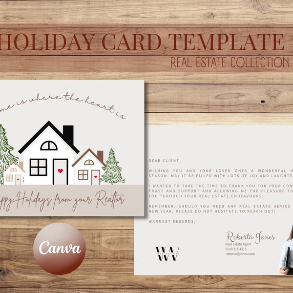 Real estate Holiday cards, Holiday card template, Christmas card template, Printable download, Holiday template, Christmas template