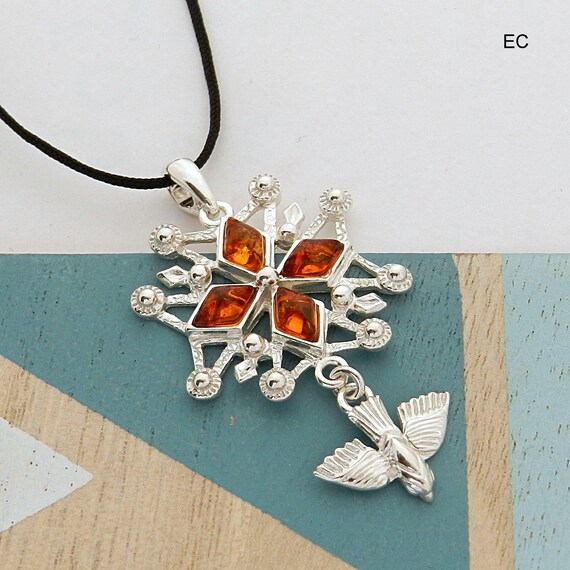 Huguenot Cross Pendant Or Protestant In Silver And Amber - Huguenot Cross Pendant Huguenot Cross Pendant Or Protestant In Silver And Amber - Huguenot Cross Pendant