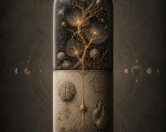 Mystic Botanical Capsule Poster, Dark Sacred Geometry Wall Art, Framed Spiritual Print, Celestial Decor