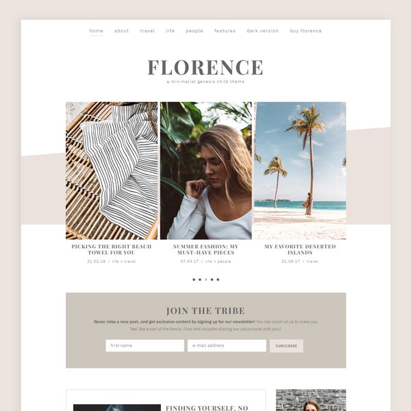 Florence WordPress Theme • Light • Genesis Child Theme • Responsive WordPress Theme • Feminine WordPress Theme • Blog Template