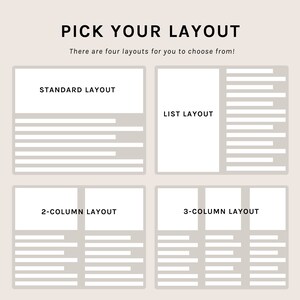 Puede incluir: Un gr&aacute;fico que muestra cuatro opciones de dise&ntilde;o diferentes para un sitio web o una tienda online. Las opciones est&aacute;n etiquetadas como "Dise&ntilde;o est&aacute;ndar", "Dise&ntilde;o de lista", "Dise&ntilde;o de 2 columnas" y "Dise&ntilde;o de 3 columnas".