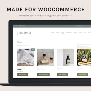 Puede incluir: La pantalla de un ordenador port&aacute;til que muestra un sitio web para una tienda llamada Juniper. El sitio web presenta una variedad de productos, incluyendo jab&oacute;n de t&eacute; chai, aceite facial y jab&oacute;n en gel. El sitio web est&aacute; dise&ntilde;ado con un estilo minimalista con un fondo blanco y acentos verdes.