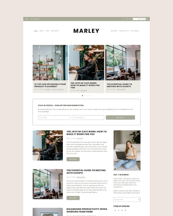 Marley Feminine WordPress Theme - Genesis Child Theme for Bloggers, Shops, and WooCommerce - Mobile Responsive