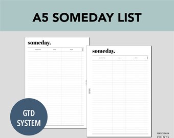 A5 RINGS Someday List, PRINTABLE Planner Insert, List to Help Get Things Done, Bucket List, Minimalist Design, Pdf File