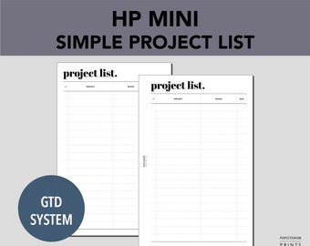 HP MINI Simple Project List, PRINTABLE Planner Insert, Gtd Inspired, Minimalist Design, Pdf File