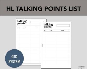 HALF Letter Talking Points List, PRINTABLE Planner Insert, GTD Inspired, Minimalist Design, Pdf File