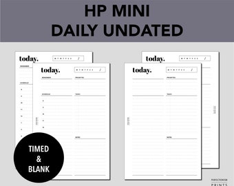 HP MINI Daily Undated, PRINTABLE Planner Insert, Daily Schedule, Monday Start, Sunday Start, Minimalist Design, Pdf File