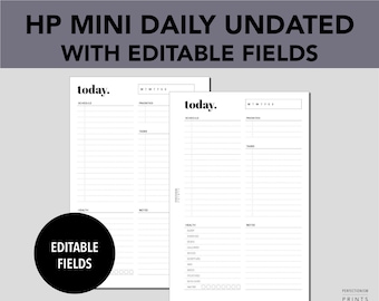 HP MINI Editable Daily Undated, PRINTABLE Planner Insert, Custom Categories, Daily Health Tracker, Minimalist Design, Pdf File