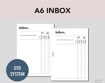 A6 Rings Inbox, PRINTABLE Planner Insert, Brain Dump Insert, GTD Inspired, Minimalist Design, Pdf File