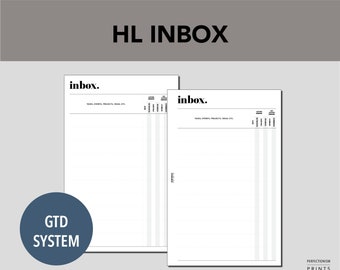 HALF Letter Inbox, PRINTABLE Planner Insert, Brain Dump Insert, GTD Inspired, Minimalist Design, Pdf File