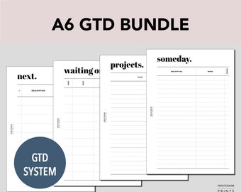 A6 Rings Get Things Done Bundle, PRINTABLE Planner Inserts, GTD Bundle, Minimalist Design, Pdf Files