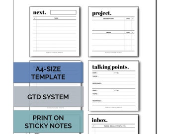 Printable GTD Sticky Notes & A4 SIZED Template