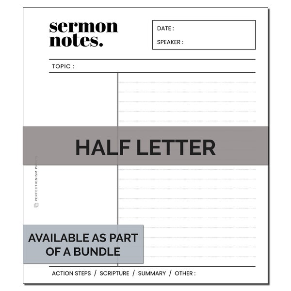 HALF LETTER Sermon Notes Ringbound Planner Insert