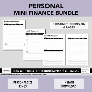 PERSONAL RINGS Mini Finance Bundle, Plan With Bee x PerfectionismPrints Collab 2.0, PRINTABLE Planner Insert, Minimalist Design, Pdf File