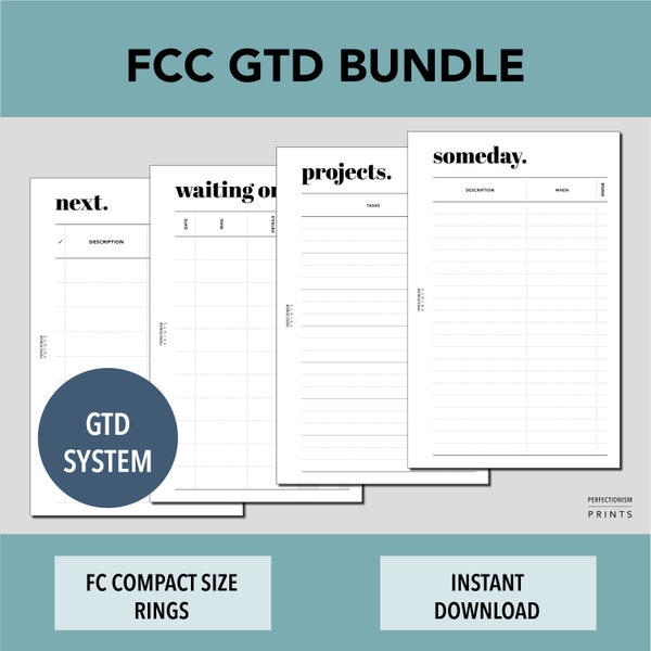 FCC Rings Get Things Done Bundle, PRINTABLE Planner Inserts, GTD Bundle, Minimalist Design, Pdf Files