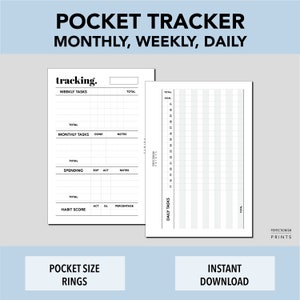 POCKET RINGS Habit Tracker, PRINTABLE Planner Insert, Monthly Weekly Daily Habits, Minimalist Design, Pdf File