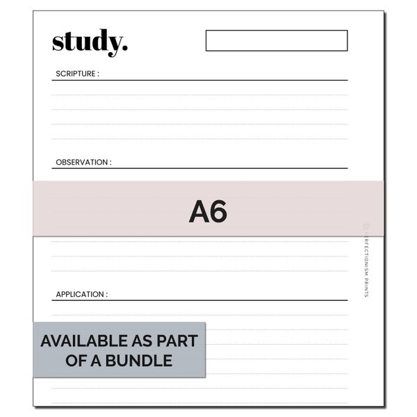 A6 Bible Study Notes (SOAP Format) Ringbound Planner Insert