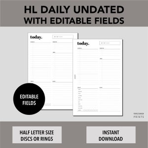 HALF Letter Editable Daily Undated, PRINTABLE Planner Insert, Custom Categories, Daily Health Tracker, Minimalist Design, Pdf File