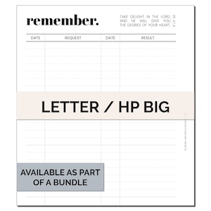 LETTER / HP BIG Remembrance Journal Discbound Planner Insert