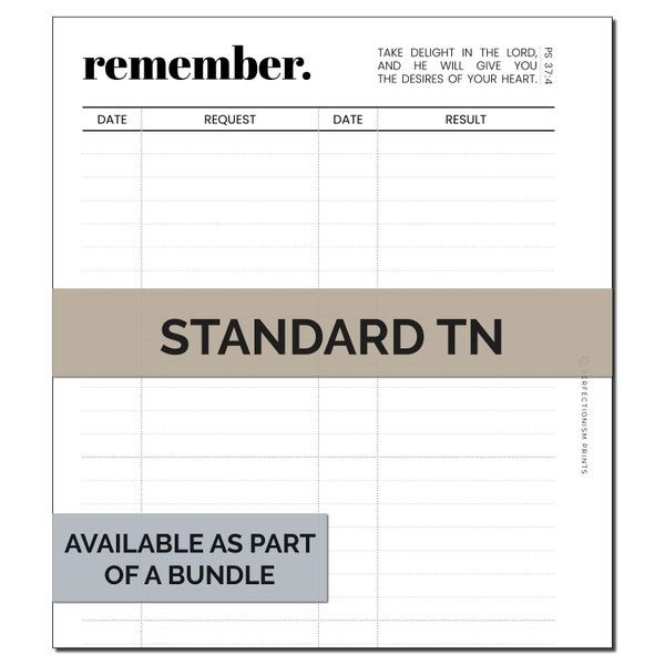 STANDARD TN Remembrance Journal Planner Insert