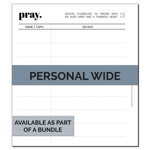 Personal WIDE Prayer List Ringbound Planner Insert