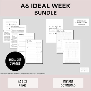 A6 RINGS Ideal Week Bundle, PRINTABLE Planner Insert, Monday Start, Sunday Start, Minimalist Design, Pdf File