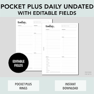 Pocket PLUS Rings Editable Daily Undated, PRINTABLE Planner Insert, Custom Categories, Daily Health Tracker, Minimalist Design, Pdf File