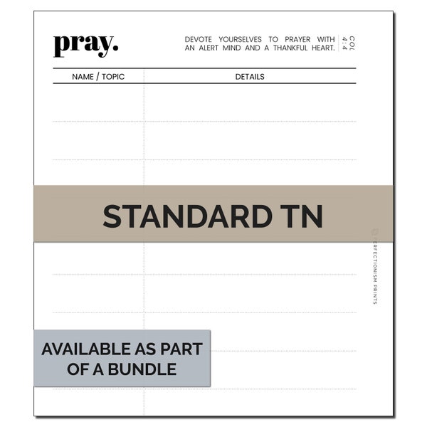 STANDARD TN Prayer List Planner Insert