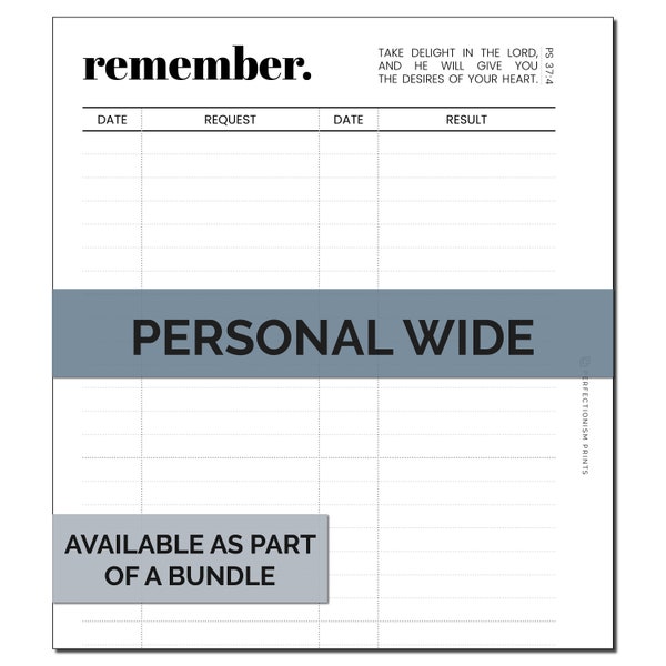 Personal WIDE Remembrance Journal Ringbound Planner Insert