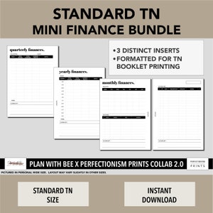 STANDARD TN Mini Finance Bundle, Plan With Bee x PerfectionismPrints Collab 2.0, PRINTABLE Planner Insert, Minimalist Design, Pdf File