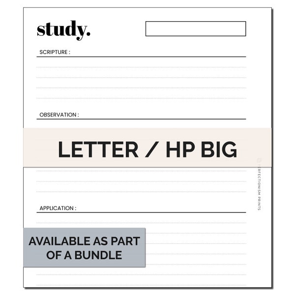 LETTER / HP BIG Bible Study Notes (S.O.A.P. Format) Discbound Planner Insert